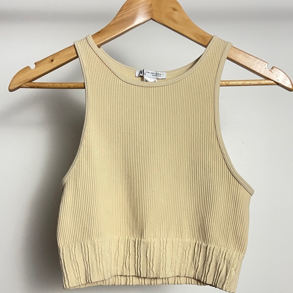 Zara Tops - Zara Beige Ribbed Crop Top Size L